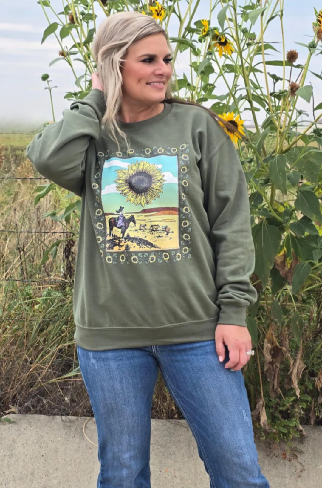 Sterling Kreek Sunflowers In The Draw Sweater