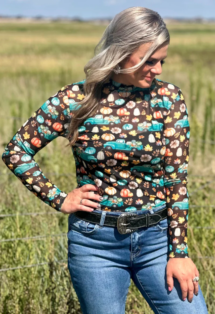 Sterling Kreek Take Me To The Pumpkin Patch Mesh Top