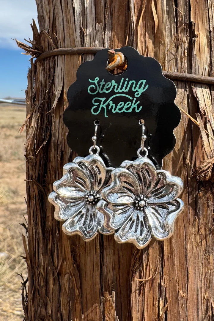 Sterling Kreek Tooled Flower Dangle Earrings