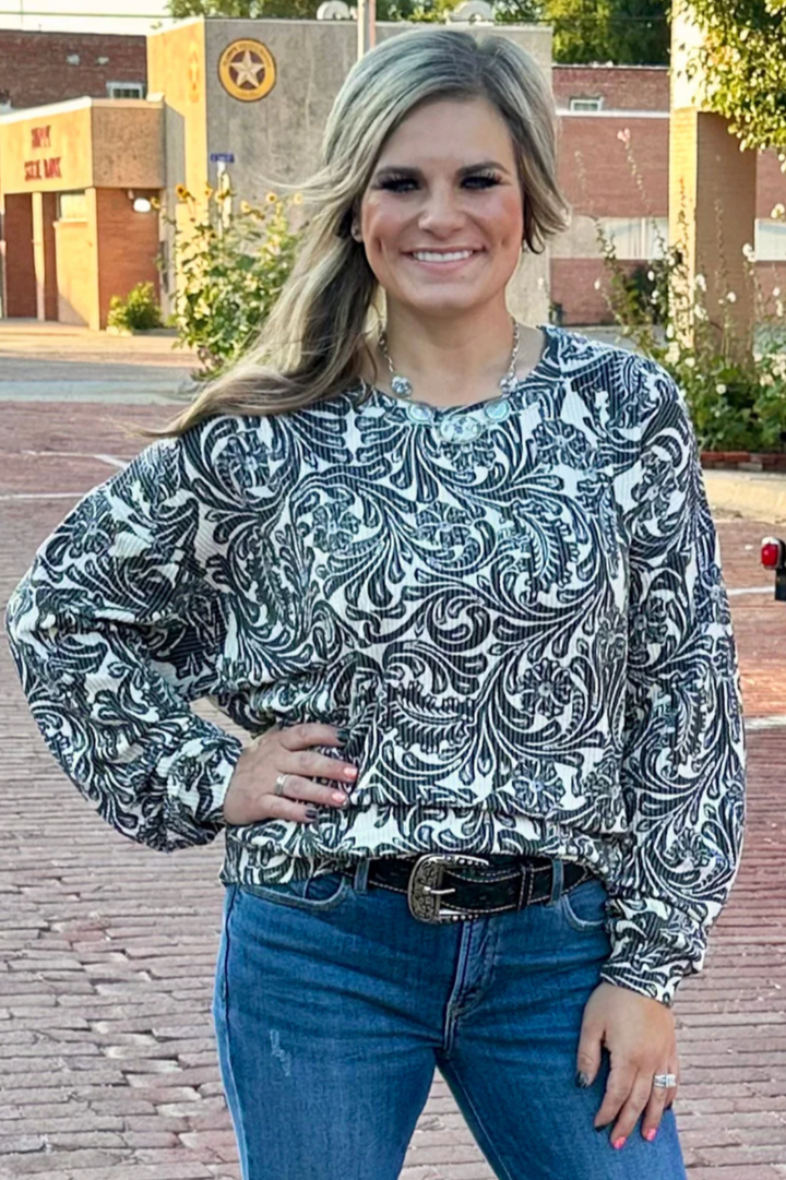 Sterling Kreek Tooled In Love Sweater Top