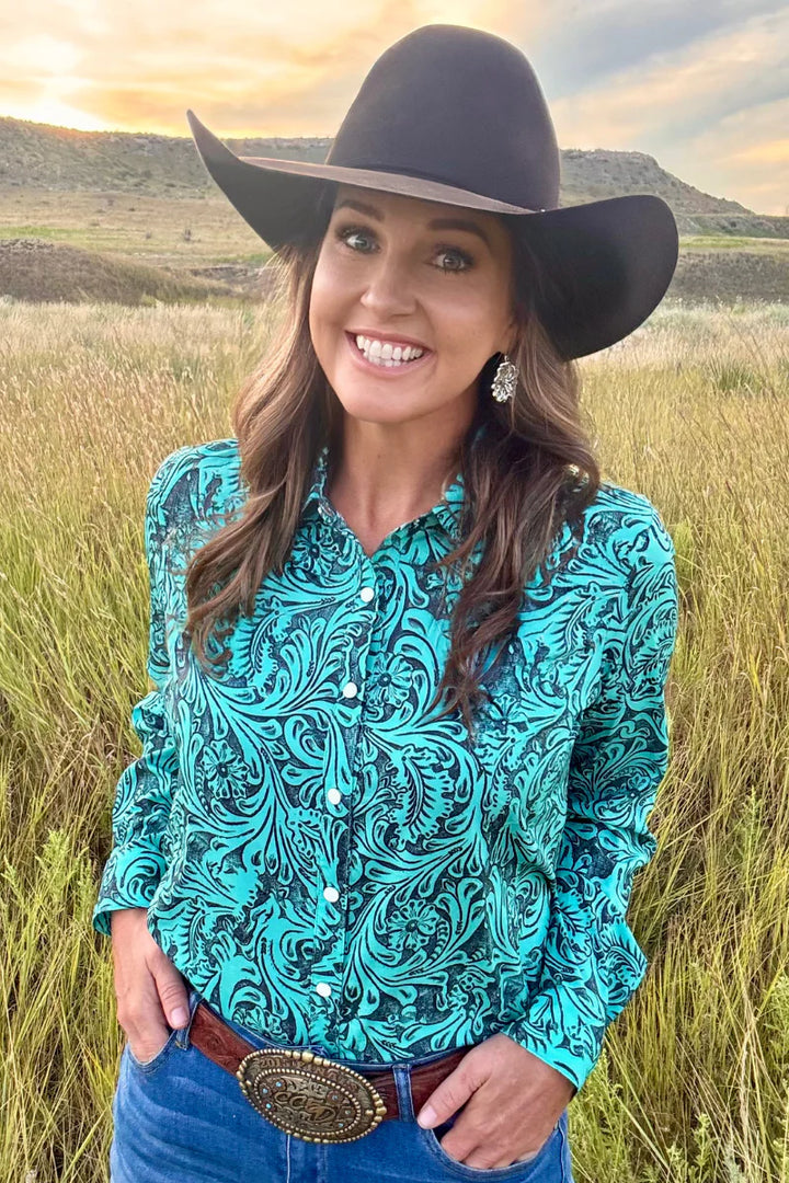 Sterling Kreek Tooled In Turquoise Button Up