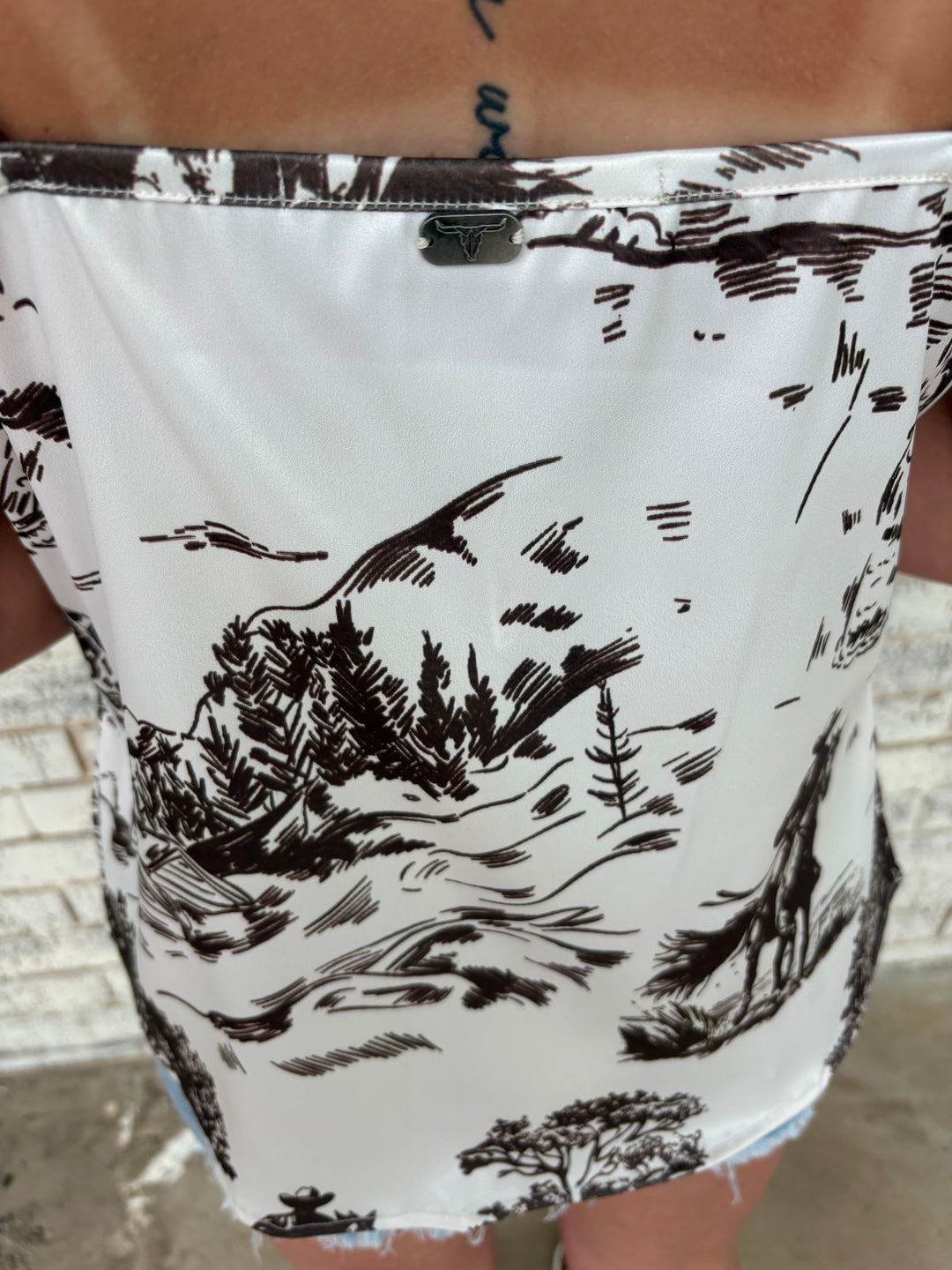 Stranded Cowboy Printed Satin Spaghetti Strap Top*