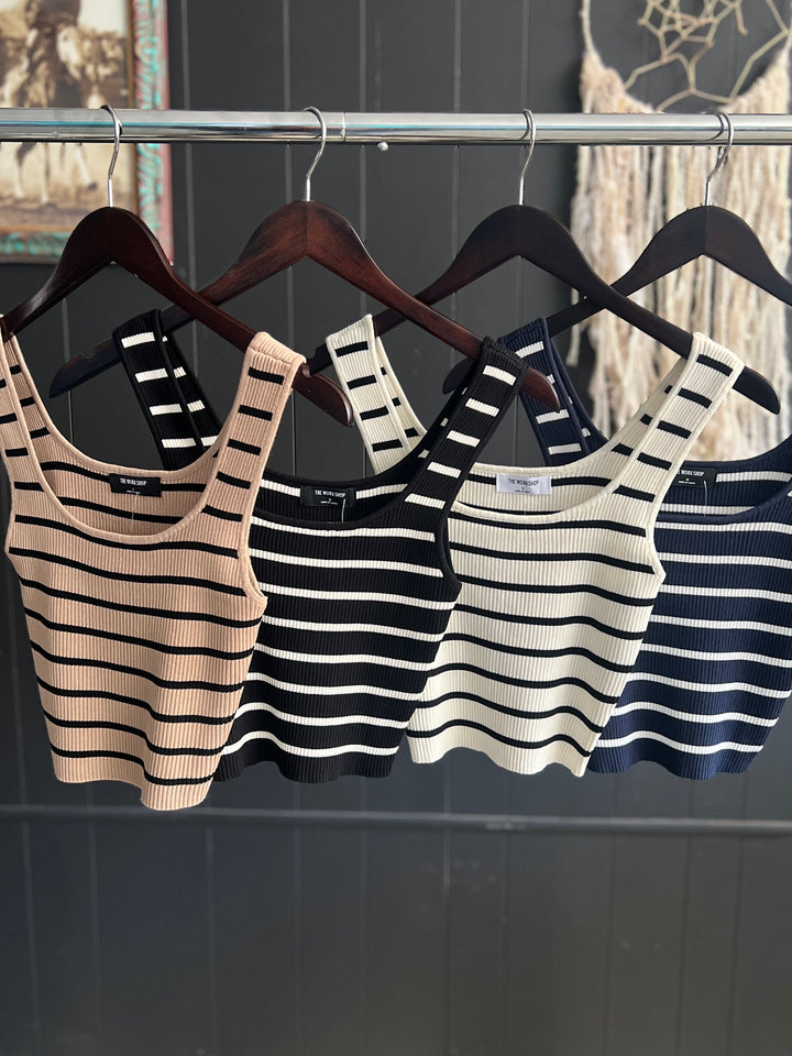 Striped Ribbed Cropped Tank - 4 Colors*