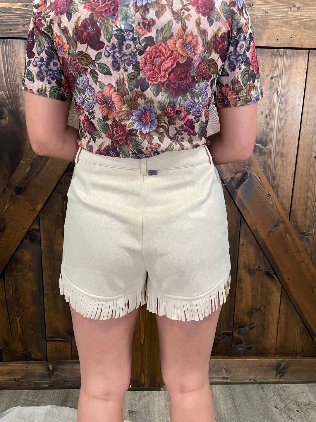 Suede Fringe Hem Vintage Gold Studded Eyelet Shorts