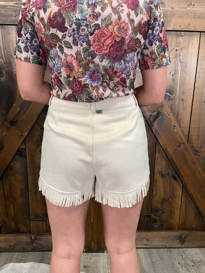 Suede Fringe Hem Vintage Gold Studded Eyelet Shorts