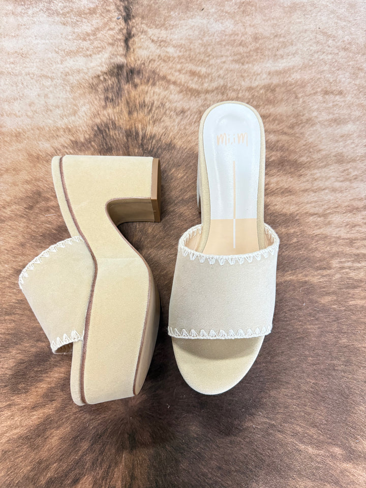 Sydney Beige Block Wedge Heels