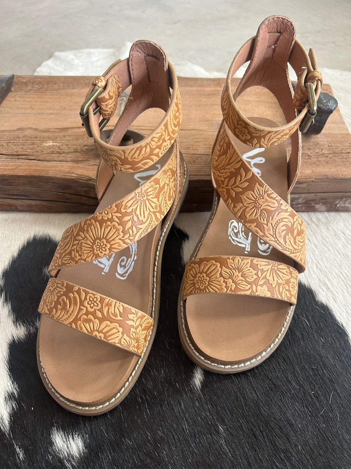 Sylvie Tan Tooled Strap Sandals