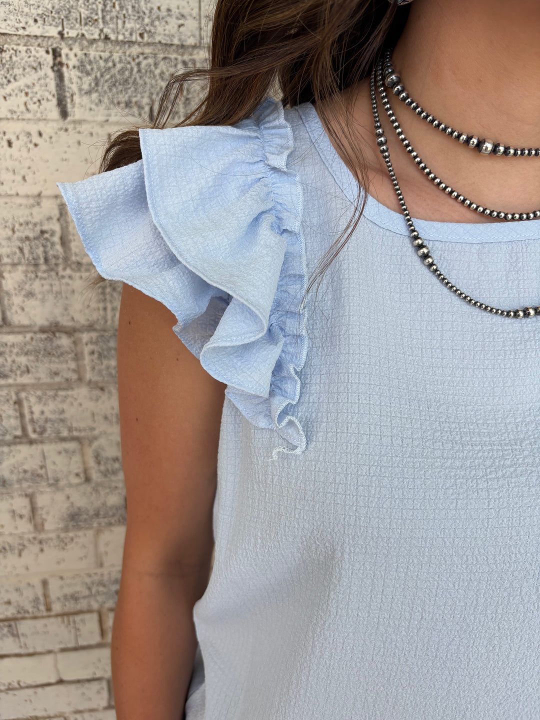 Textured Bow Frilled Butterfly Sleeve Blouse-3 Colors*