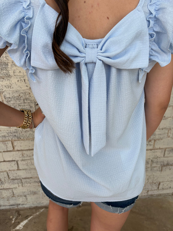 Textured Bow Frilled Butterfly Sleeve Blouse-3 Colors*