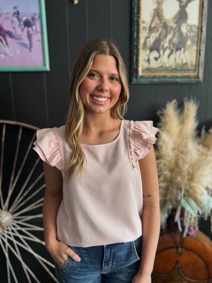 Textured Bow Frilled Butterfly Sleeve Blouse-3 Colors*