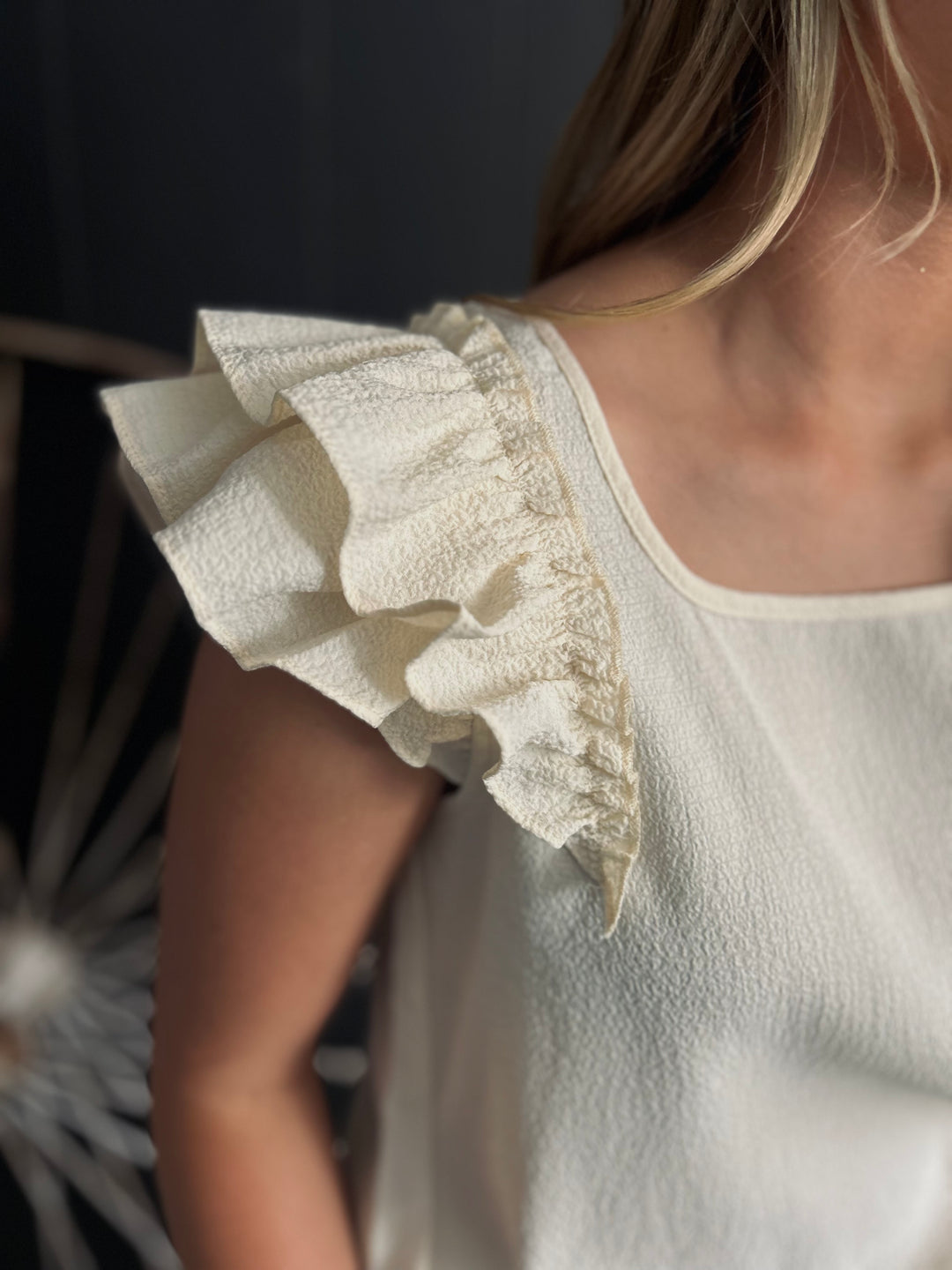 Textured Bow Frilled Butterfly Sleeve Blouse-3 Colors*