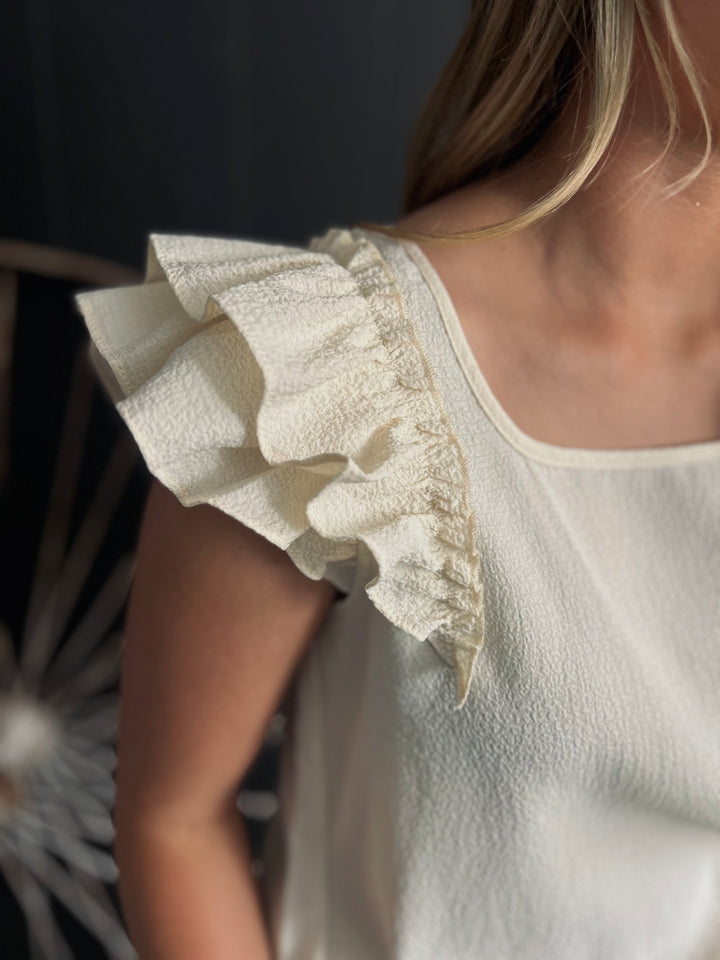 Textured Bow Frilled Butterfly Sleeve Blouse-3 Colors*