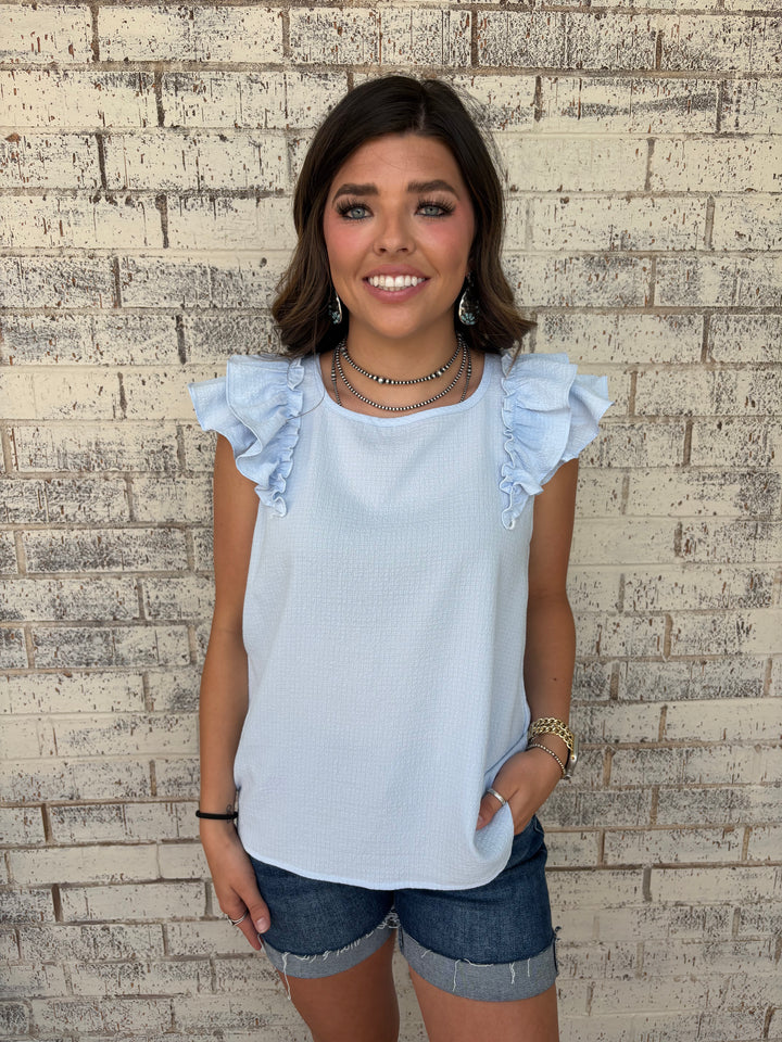 Textured Bow Frilled Butterfly Sleeve Blouse-3 Colors*