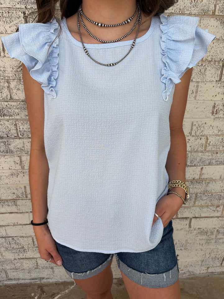 Textured Bow Frilled Butterfly Sleeve Blouse-3 Colors*