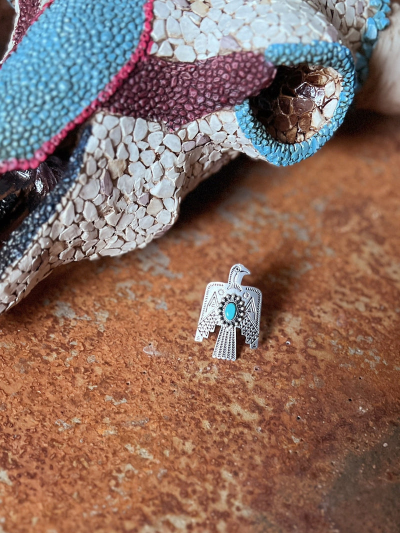 Thunderbird Turquoise Stone Adjustable Ring | gussieduponline