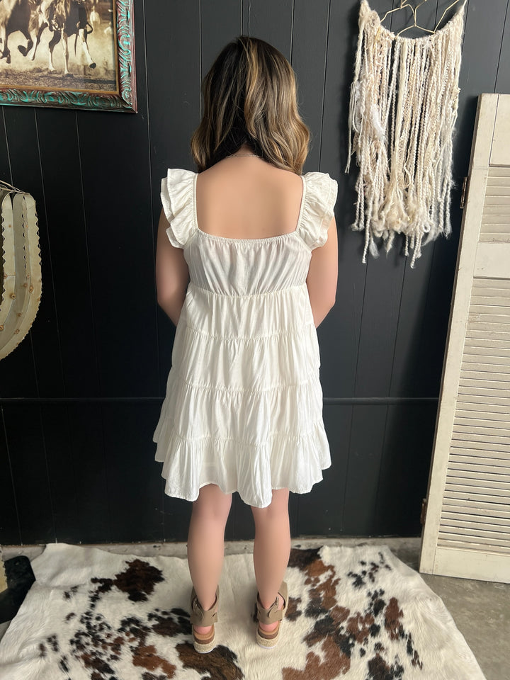 Ivory Tiered Baby Doll V-Neck Mini Dress*