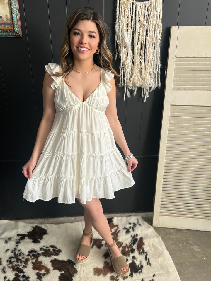 Ivory Tiered Baby Doll V-Neck Mini Dress*