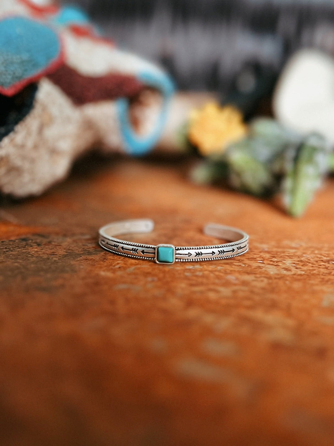 Tiny Square Stone Turquoise Cuff Bracelet | gussieduponline