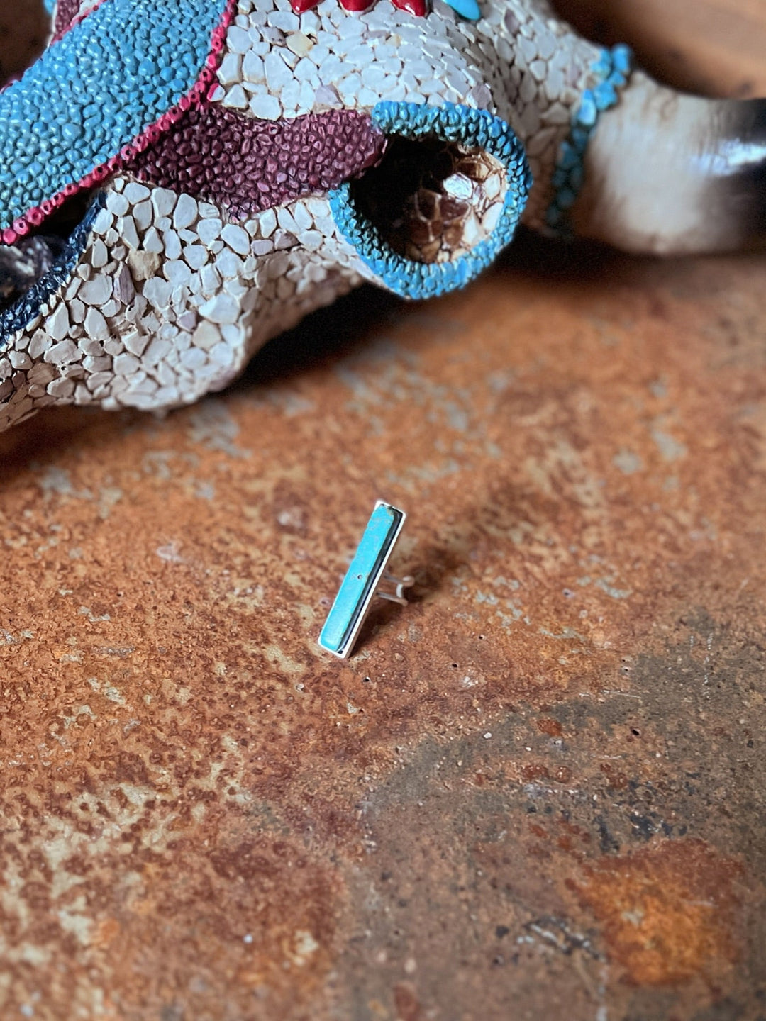 Turquoise Bar Stone Adjustable Ring | gussieduponline