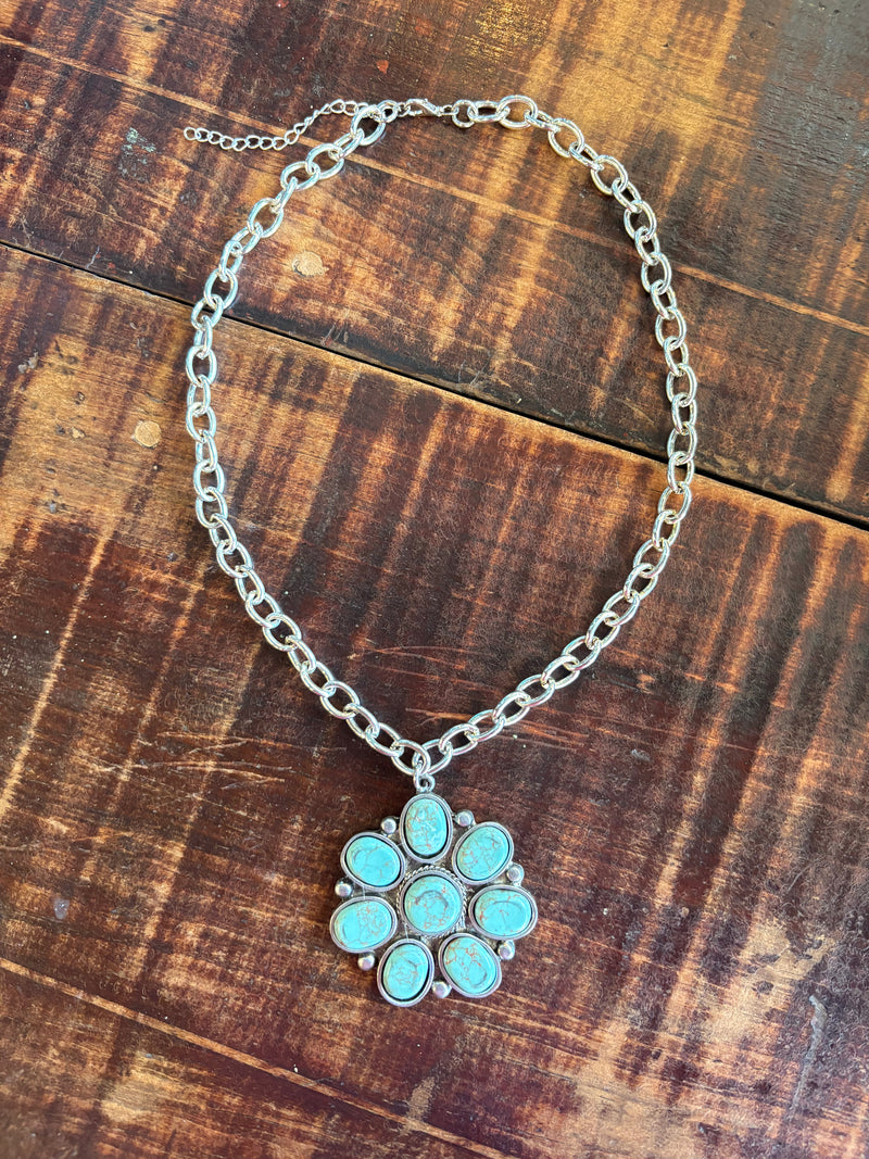Turquoise Flower Concho Necklace*