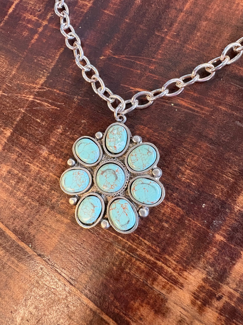 Turquoise Flower Concho Necklace*