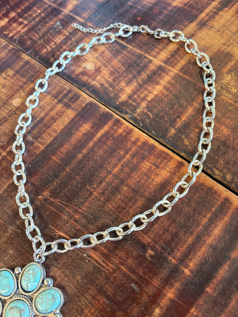 Turquoise Flower Concho Necklace*