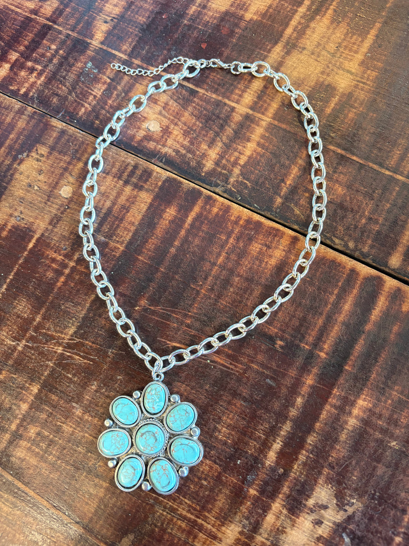 Turquoise Flower Concho Necklace*