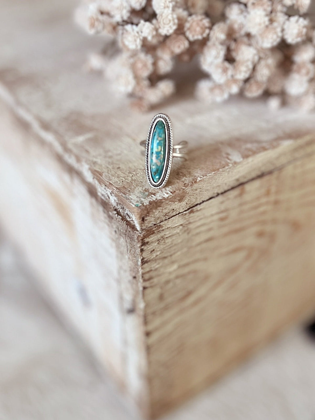 Turquoise Gemstone Oval Adjustable Ring | gussieduponline