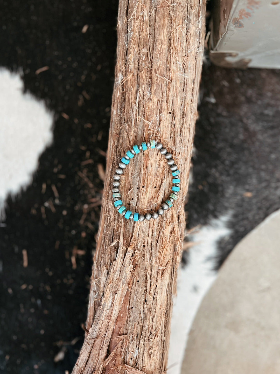 Turquoise Gemstone and Silver Bead Stretch Bracelet | gussieduponline