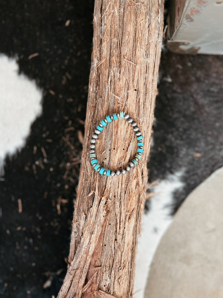 Turquoise Gemstone and Silver Bead Stretch Bracelet | gussieduponline