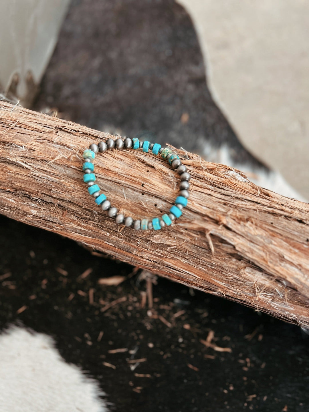 Turquoise Gemstone and Silver Bead Stretch Bracelet | gussieduponline