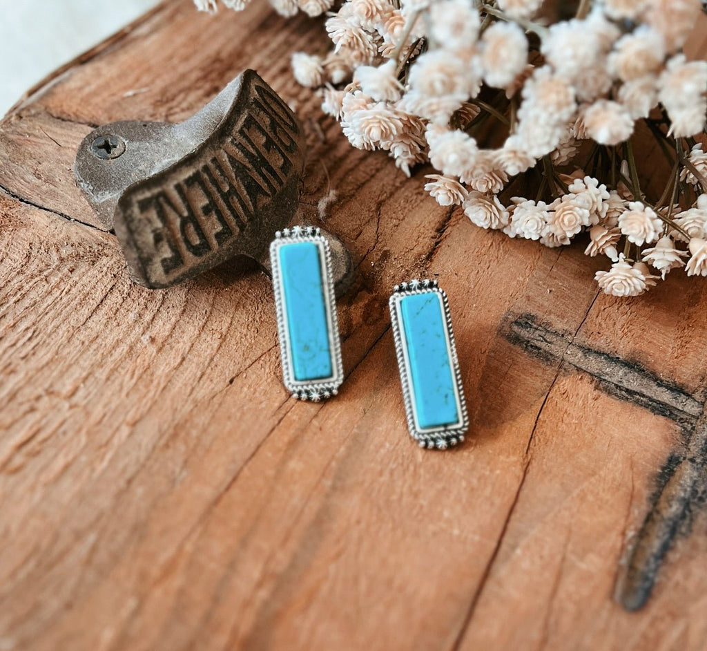 Turquoise Stone Bar Post Earrings | gussieduponline