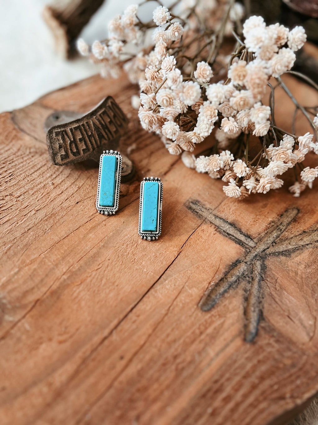 Turquoise Stone Bar Post Earrings | gussieduponline