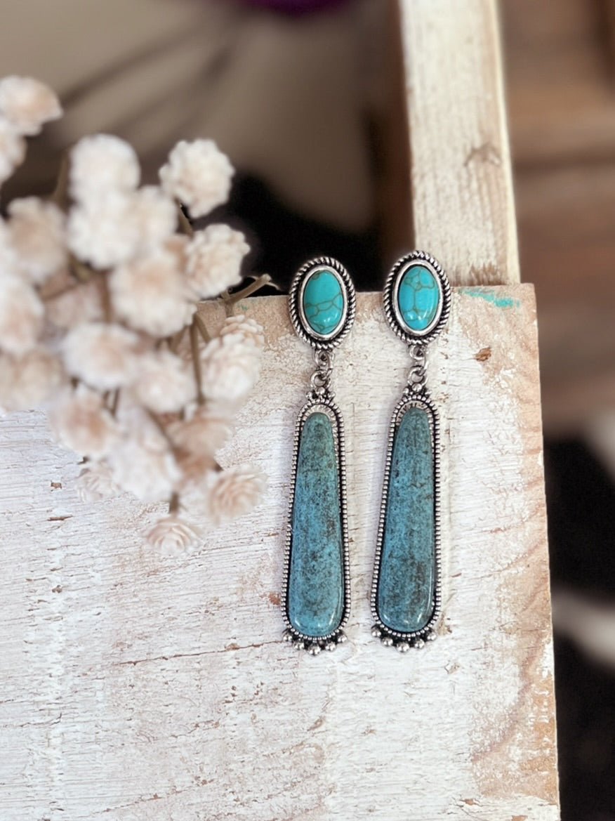 Turquoise Stone Post & Dangle Earrings | gussieduponline