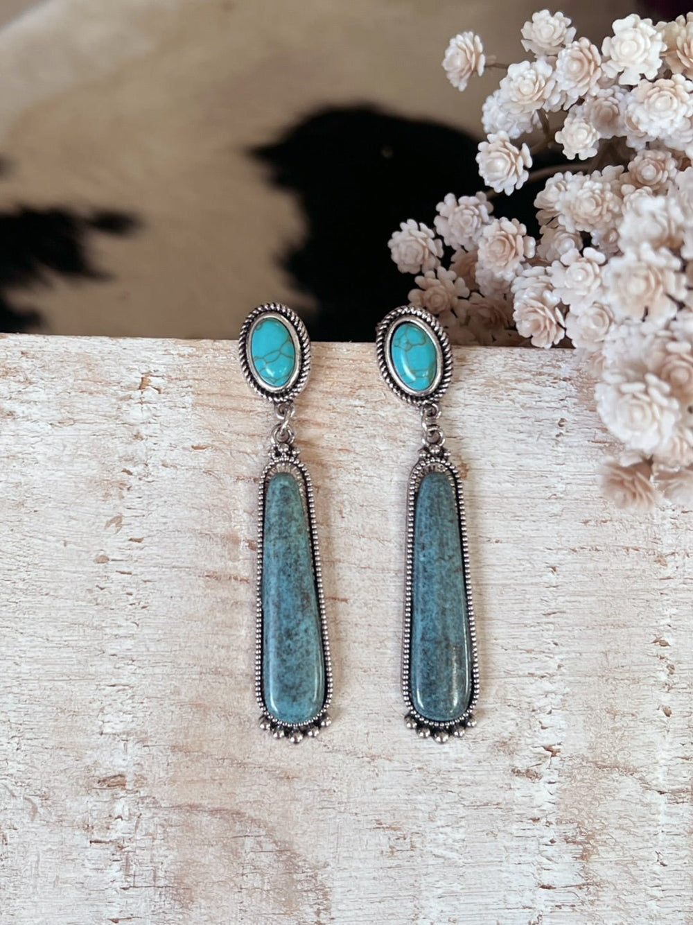 Turquoise Stone Post & Dangle Earrings | gussieduponline