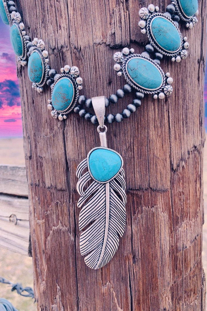Turquoise Tanager Feather Necklace | gussieduponline