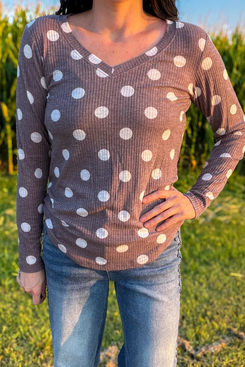 Prairie Polka Dot Chocolate Brown Top