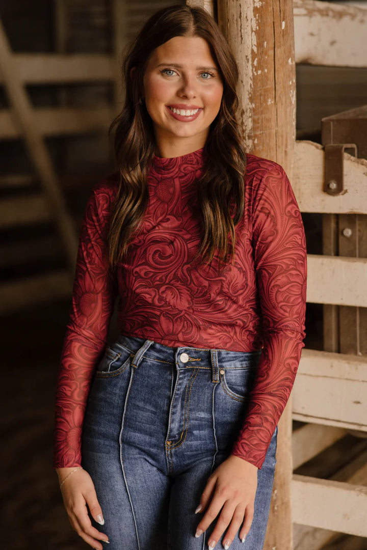 Sterling Kreek Tooled In Red Mesh Top