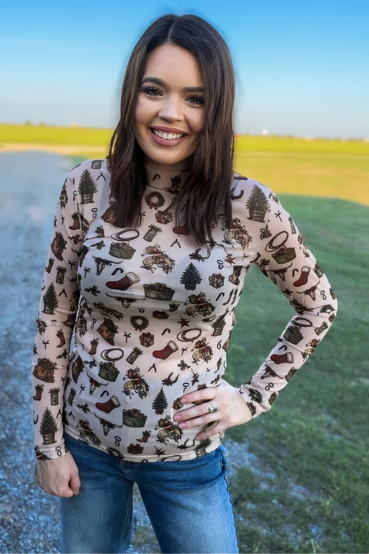 Christmas In Cowtown Mesh Top