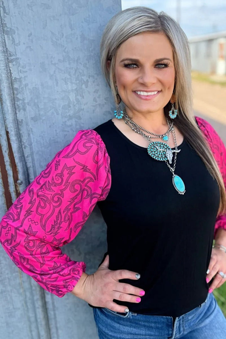 Sterling Kreek Cowgirls Like Us Bubble Sleeve Top | gussieduponline