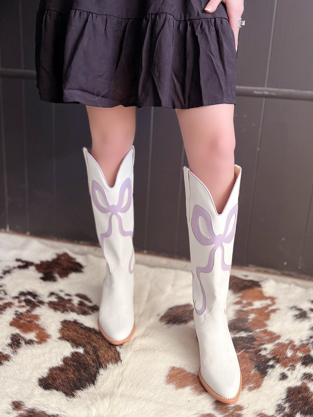 White and Light Purple Bow Boots
