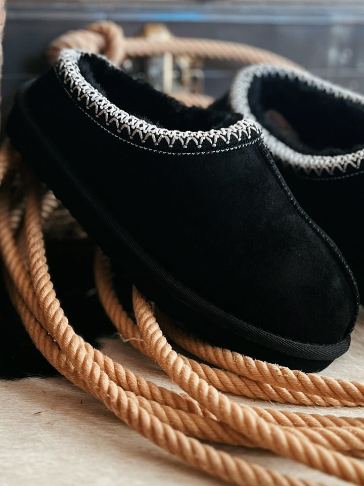 Very G Black Sparks Fuzzy Slippers | gussieduponline