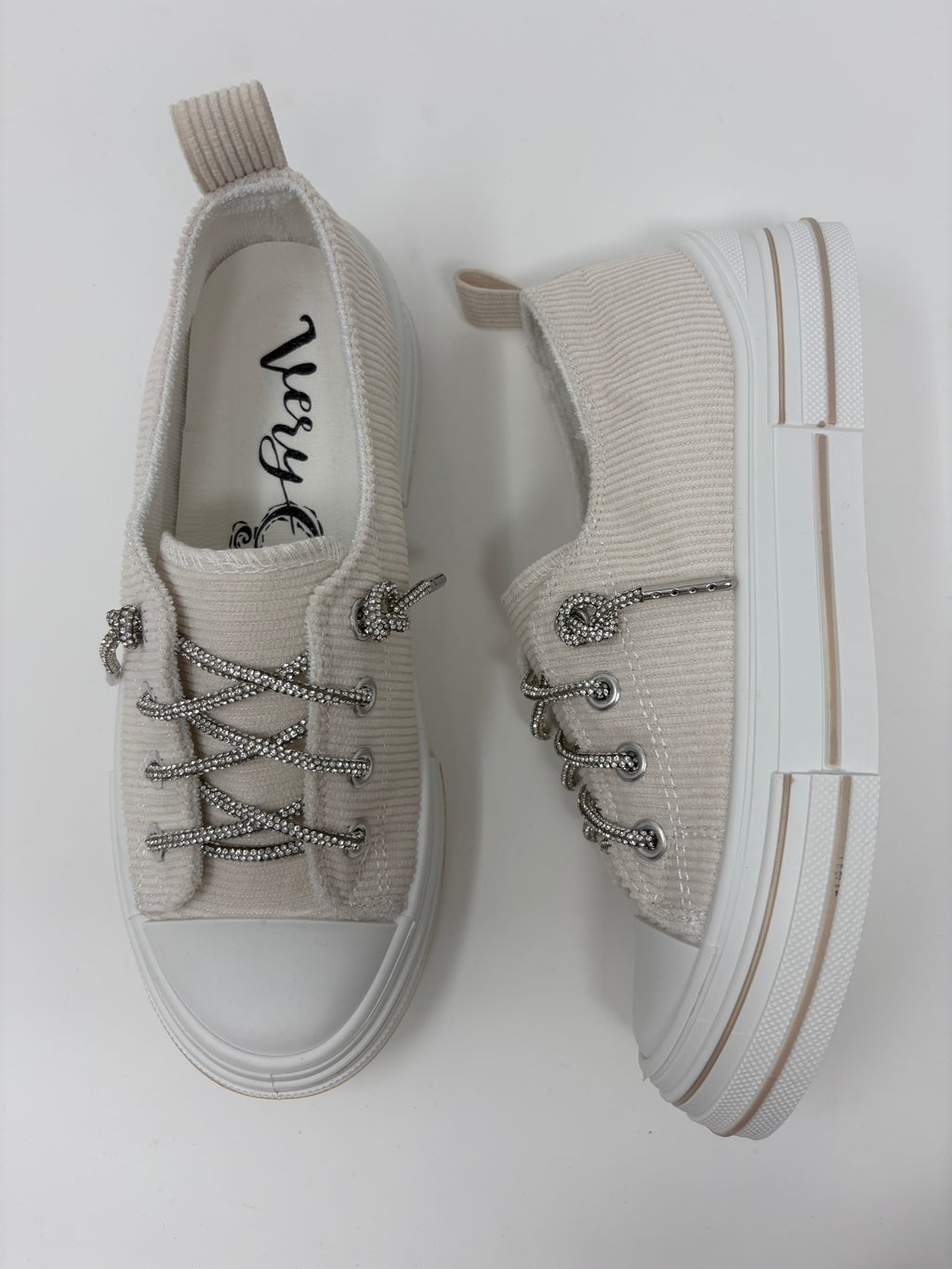 Very G Cream Corduroy Sparkle Sneakers