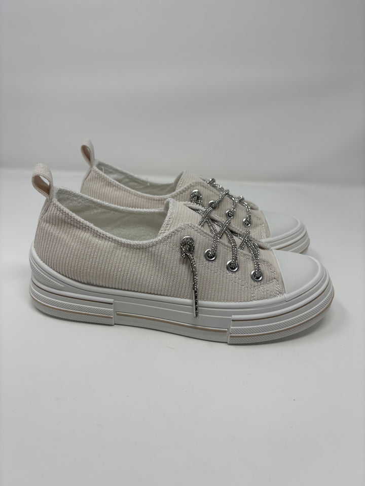 Very G Cream Corduroy Sparkle Sneakers