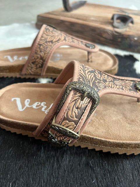Very G Tan Tooled Texas Sandals
