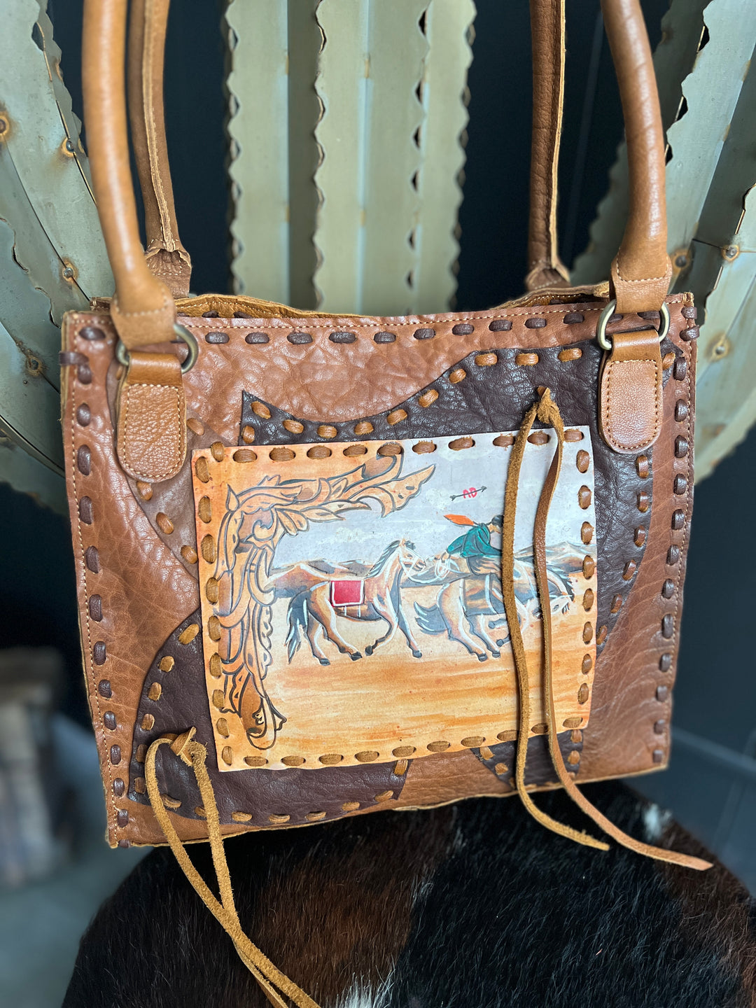 Vintage Hand Painted Leather Bag