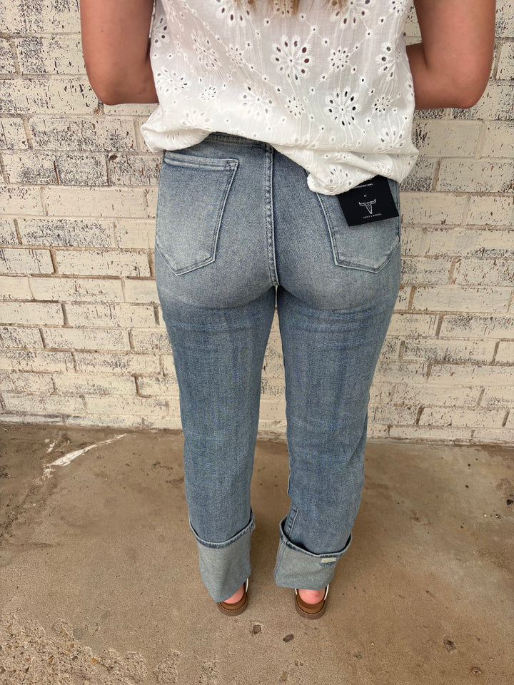 Vintage Stone Wash High Rise Distressed Cuffed Boyfriend Jeans*
