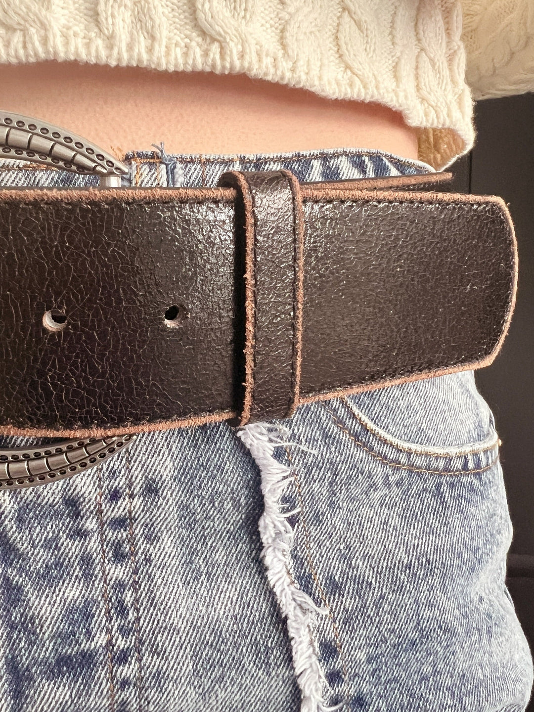 Vintage Wide Distressed Leather Belt