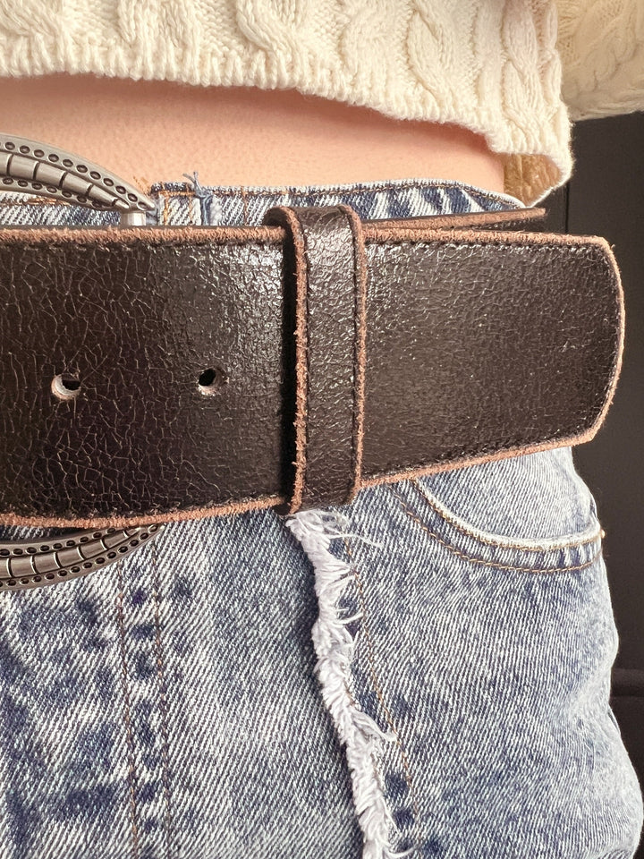 Vintage Wide Distressed Leather Belt