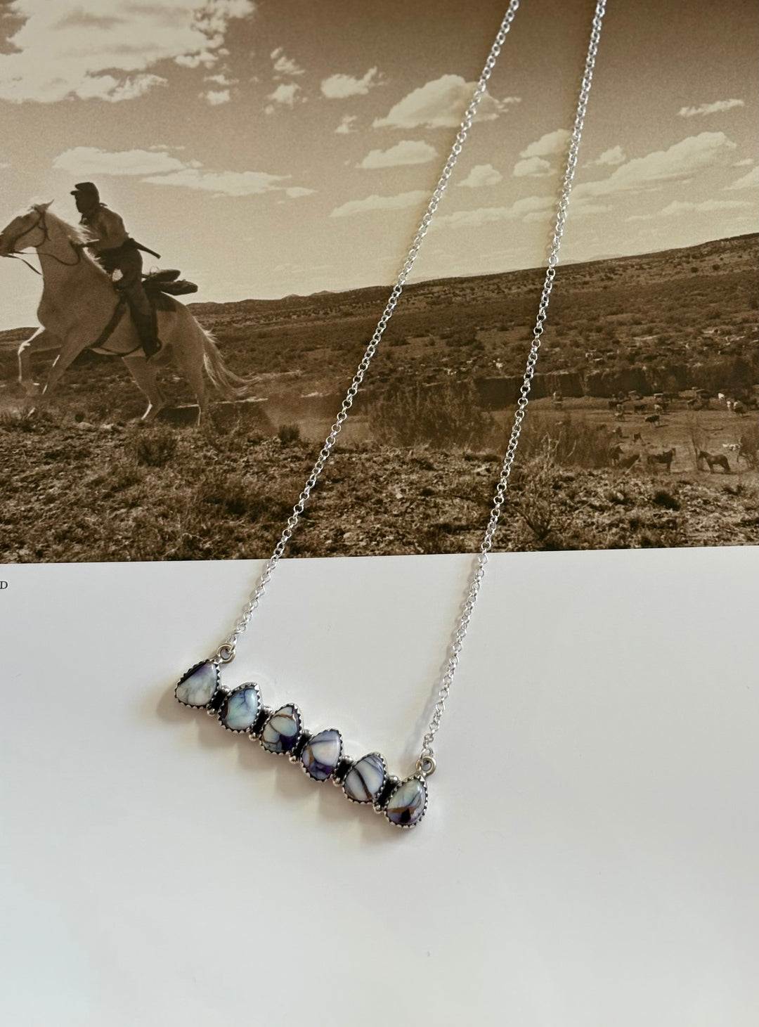 Violet Rose Cluster Bar Sterling Silver Hada Necklace